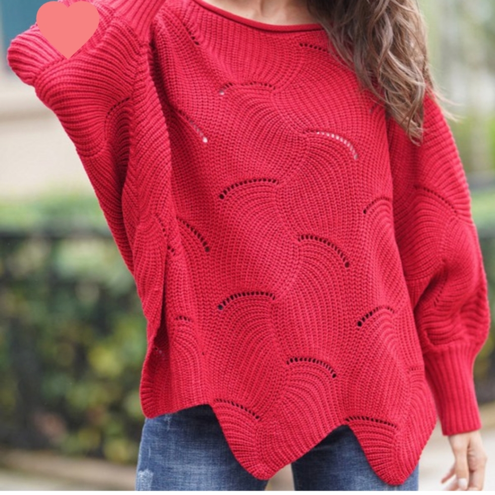 New Sweet Heart Oversized Scalloped Poncho Sweater - Picture 5 of 7
